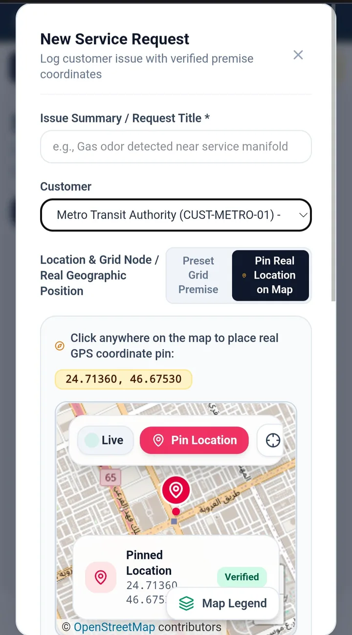 New service request with a verified map location
